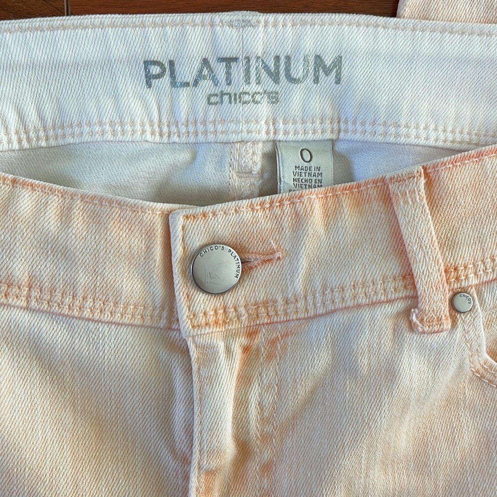 Chico's Peach Color Rhinestone Skinny Mid Rise Jeans - Picture 5 of 7